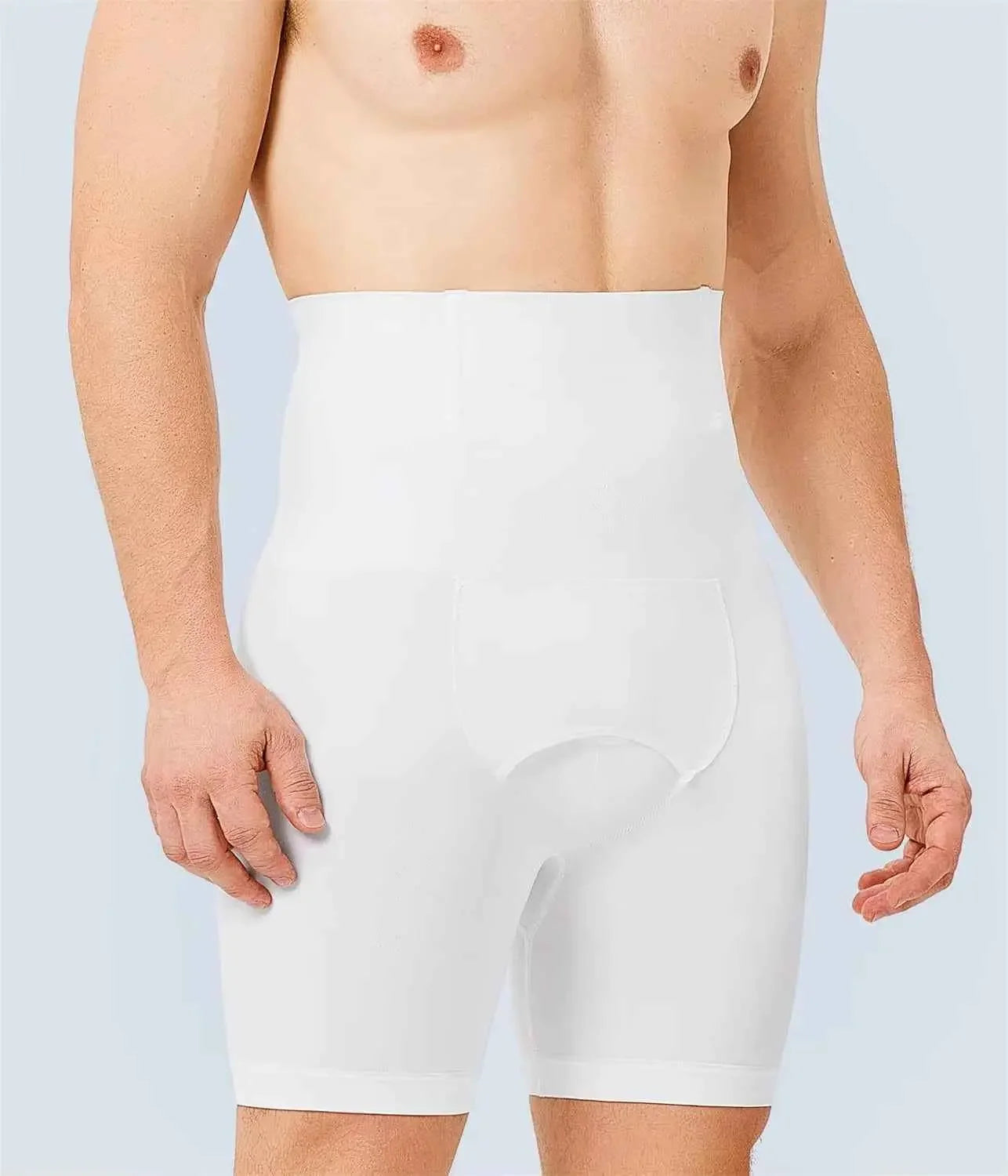 Men's white high-waist compression shorts for body shaping and support